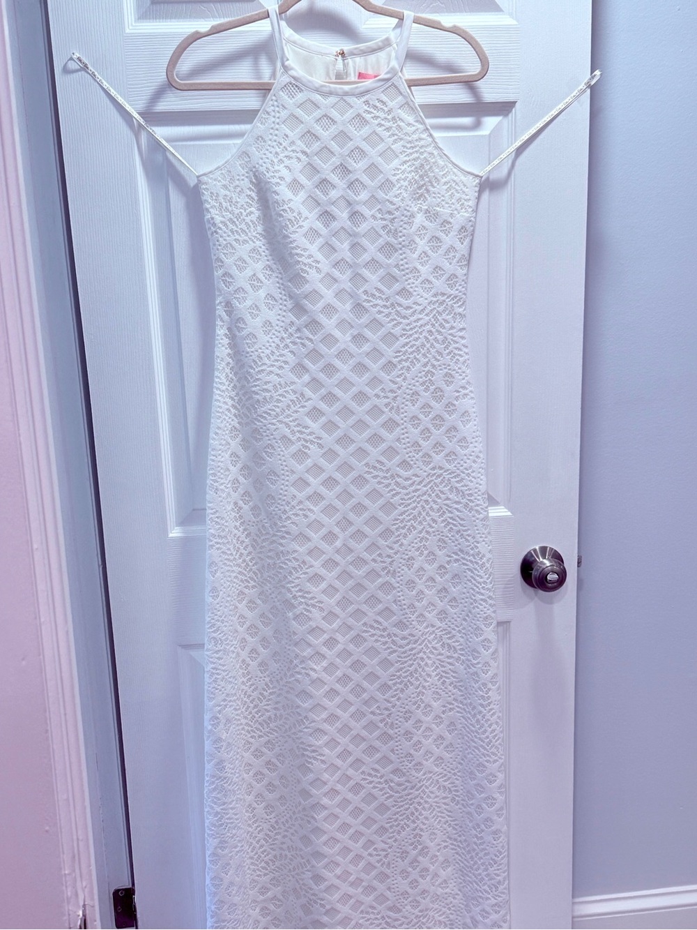 NWT Lilly Pulitzer Pearl Halter Maxi Dress White pineapple Geo Lace